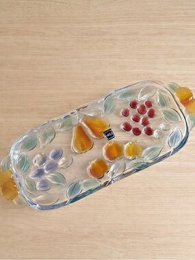 Mikasa Garden Harvest Embossed Colored Fruit Glass Canape Tray Platter Vintage